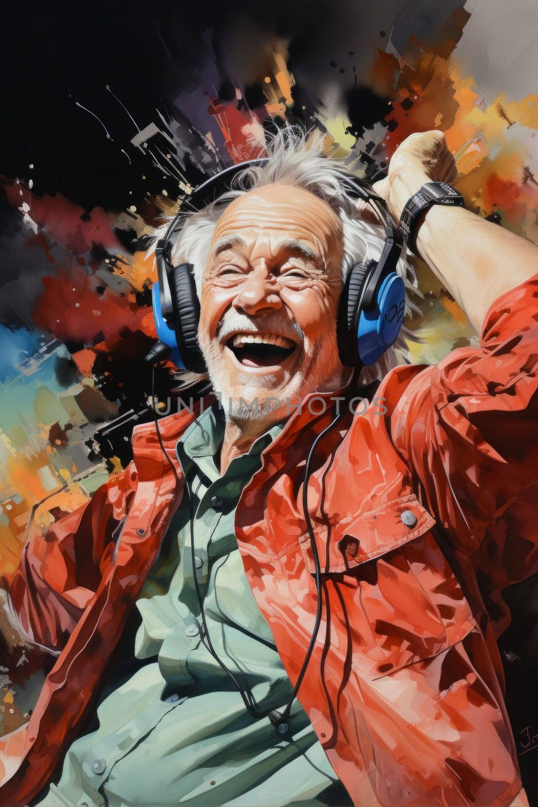 Trendy senior man using smartphone app with red backgorund - Mature fashion male having fun with new trends technology - Tech and joyful elderly lifestyle concept - Focus on his face