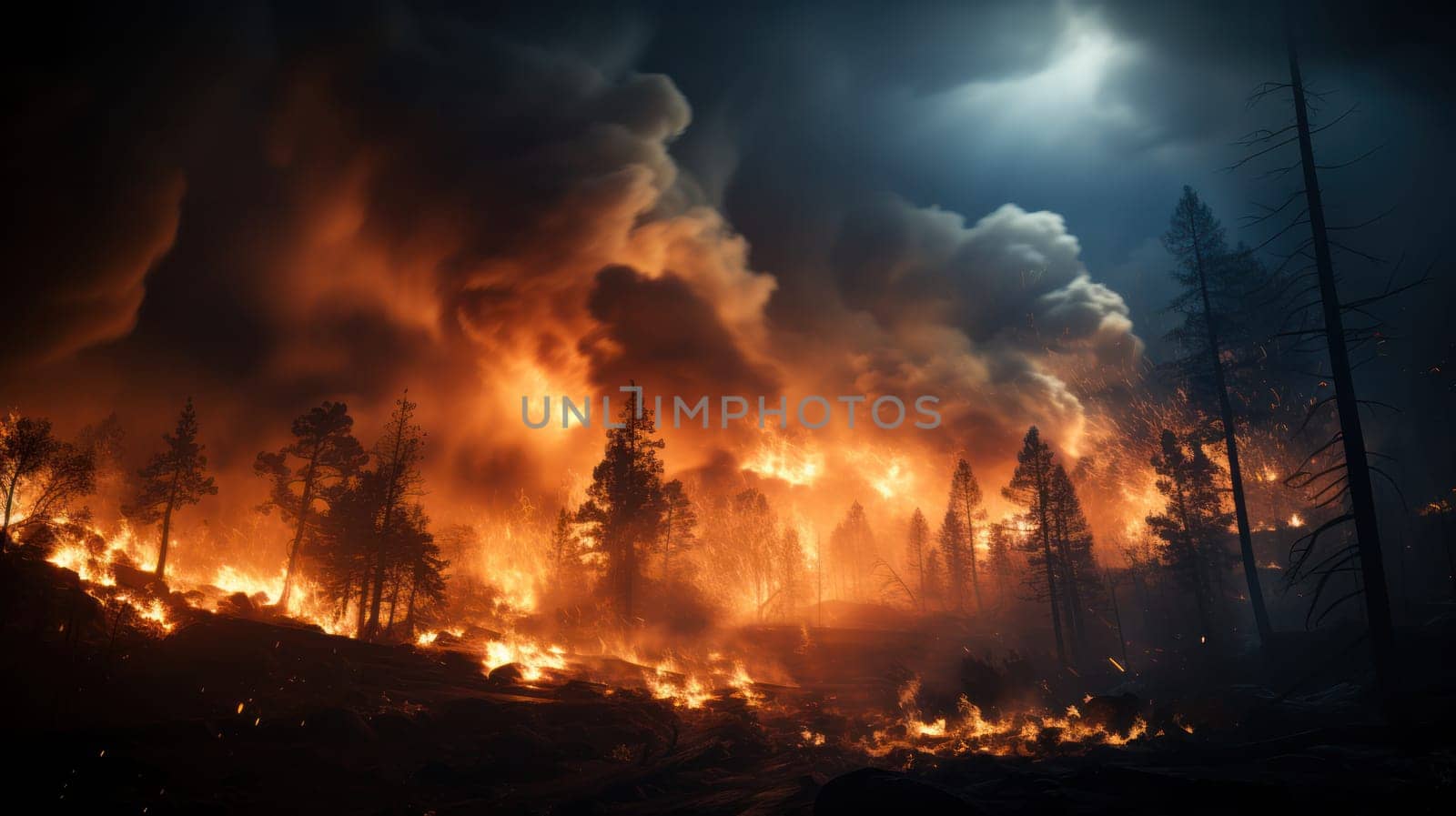 Arson in the forest, forest on fire, expansion of fire territory. danger to people and the environment.