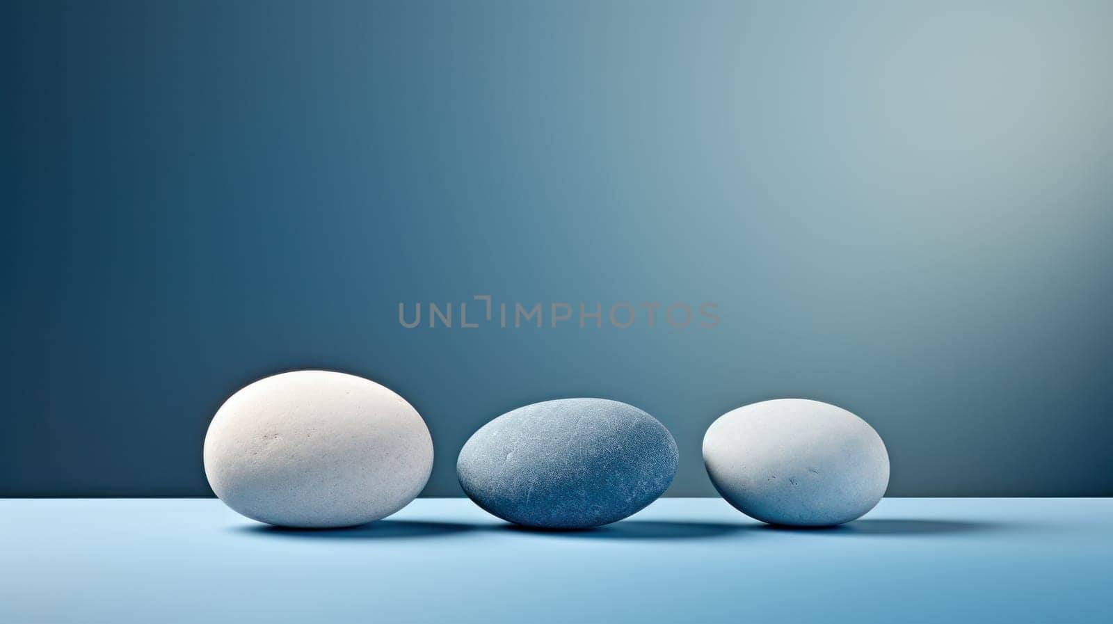 stable harmonious composition of stones, on a soft blue background. balance and harmony