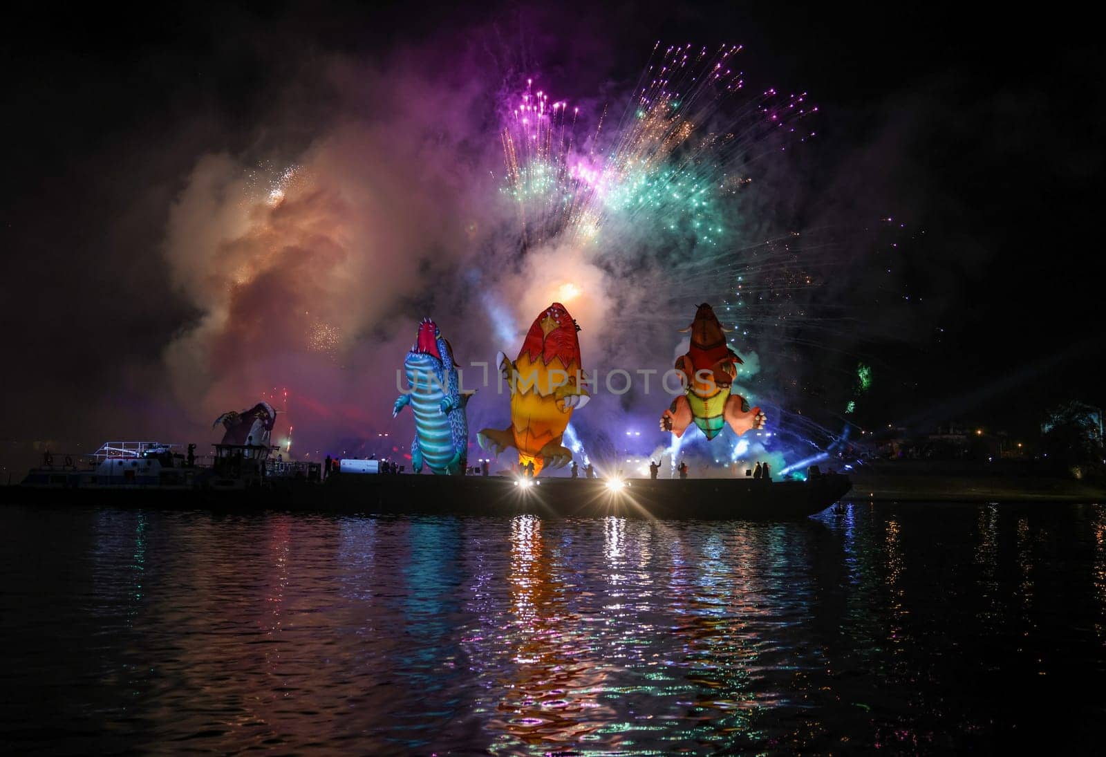 Cracow, Poland - June 4, 2022: Great Dragon Parade. The Great Outdoor Show on the Vistula River.
