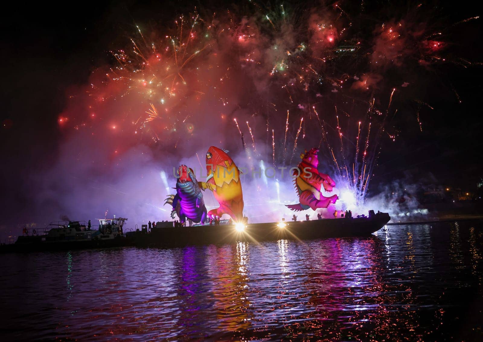 Cracow, Poland - June 4, 2022: Great Dragon Parade. The Great Outdoor Show on the Vistula River.