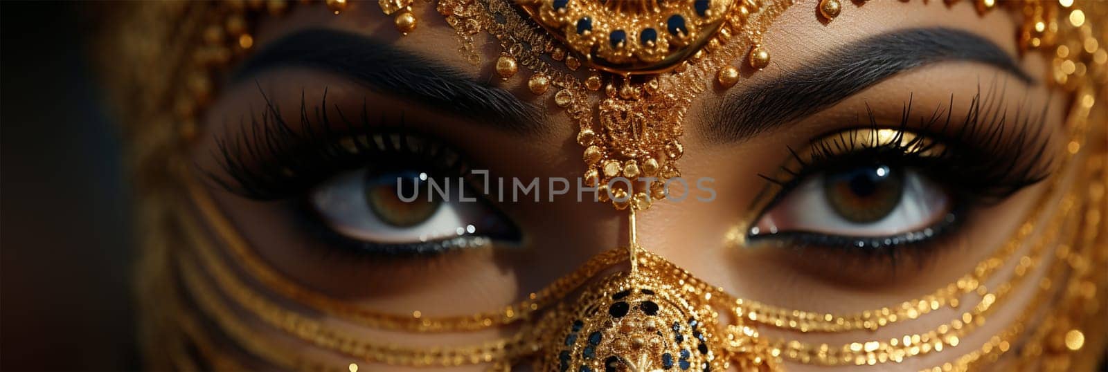 Close-up of a woman's eyes with gold makeup.eyes of a beautiful woman with gold paint