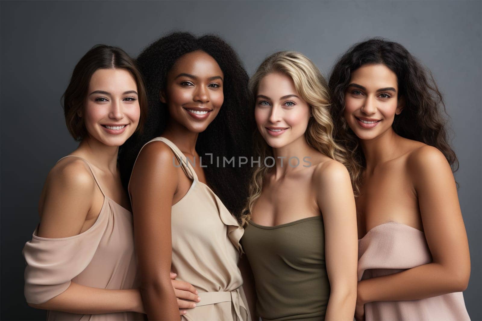racial diversity of stylish young women, best friends having fun together, close up people lifestyle concept.