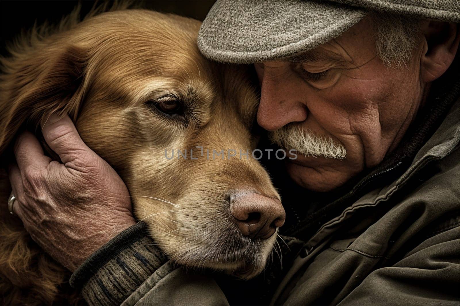 an old man with his pet dog. The connection between people and their pets. support and care for animals and human mental health