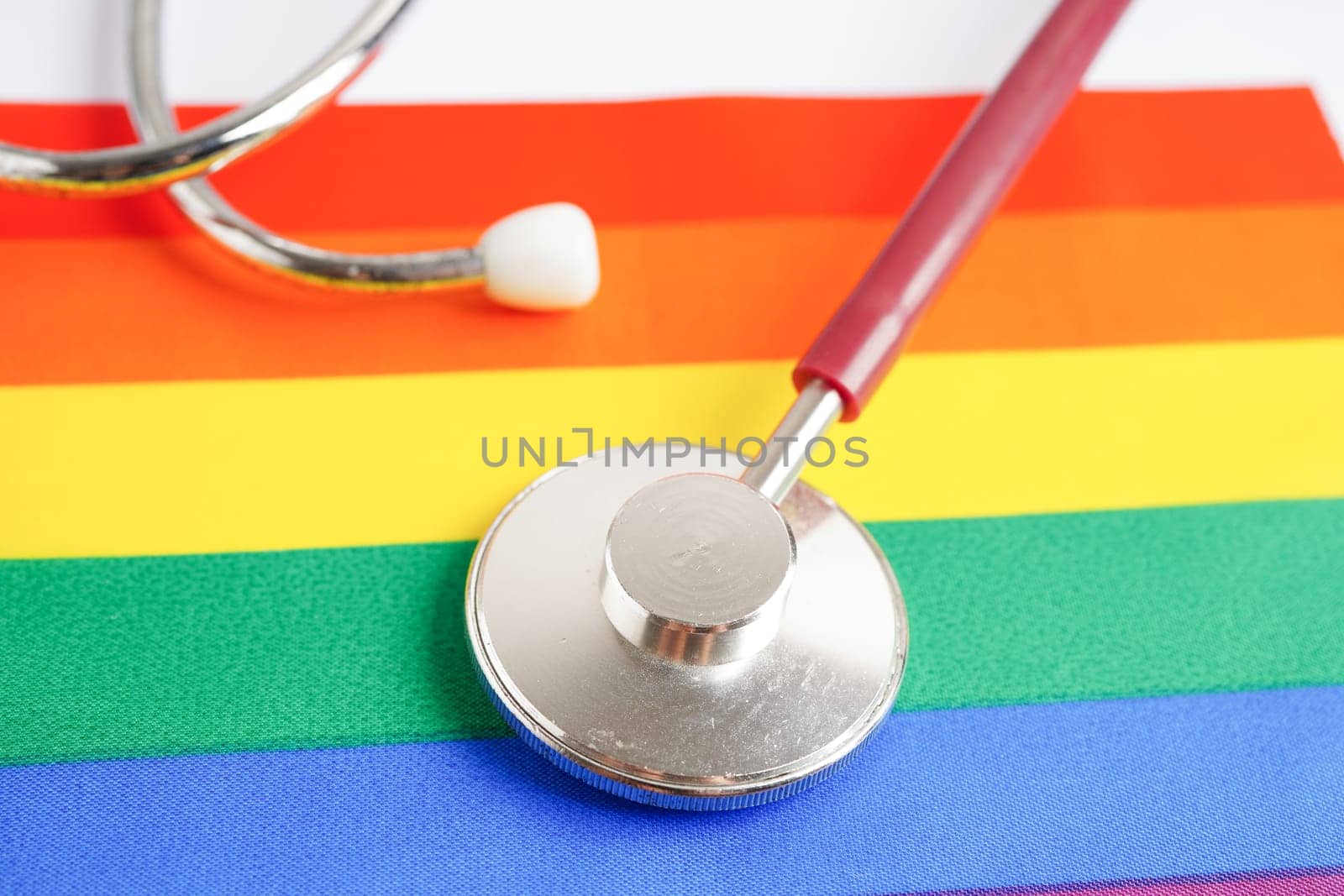 LGBT symbol, Stethoscope with rainbow ribbon, rights and gender equality, LGBT Pride Month in June.