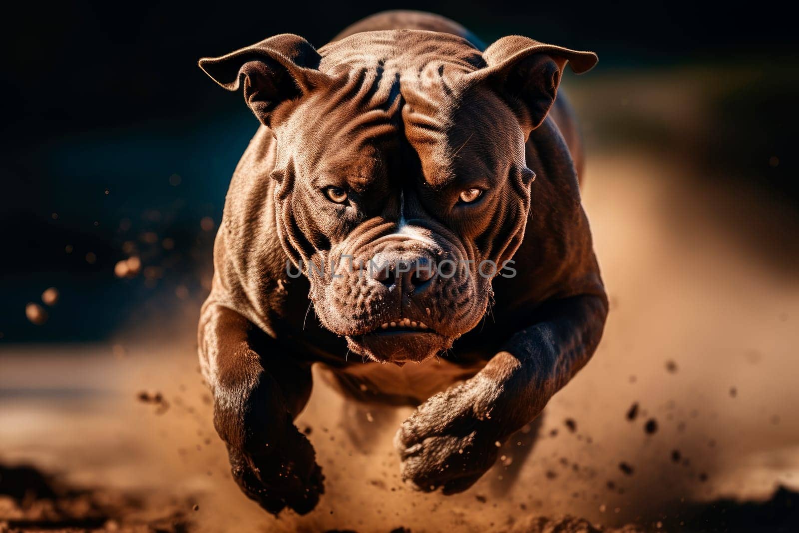 Angry Aggressive Mad Dog Running On Camera.Enraged aggressive, angry dog. AI generated