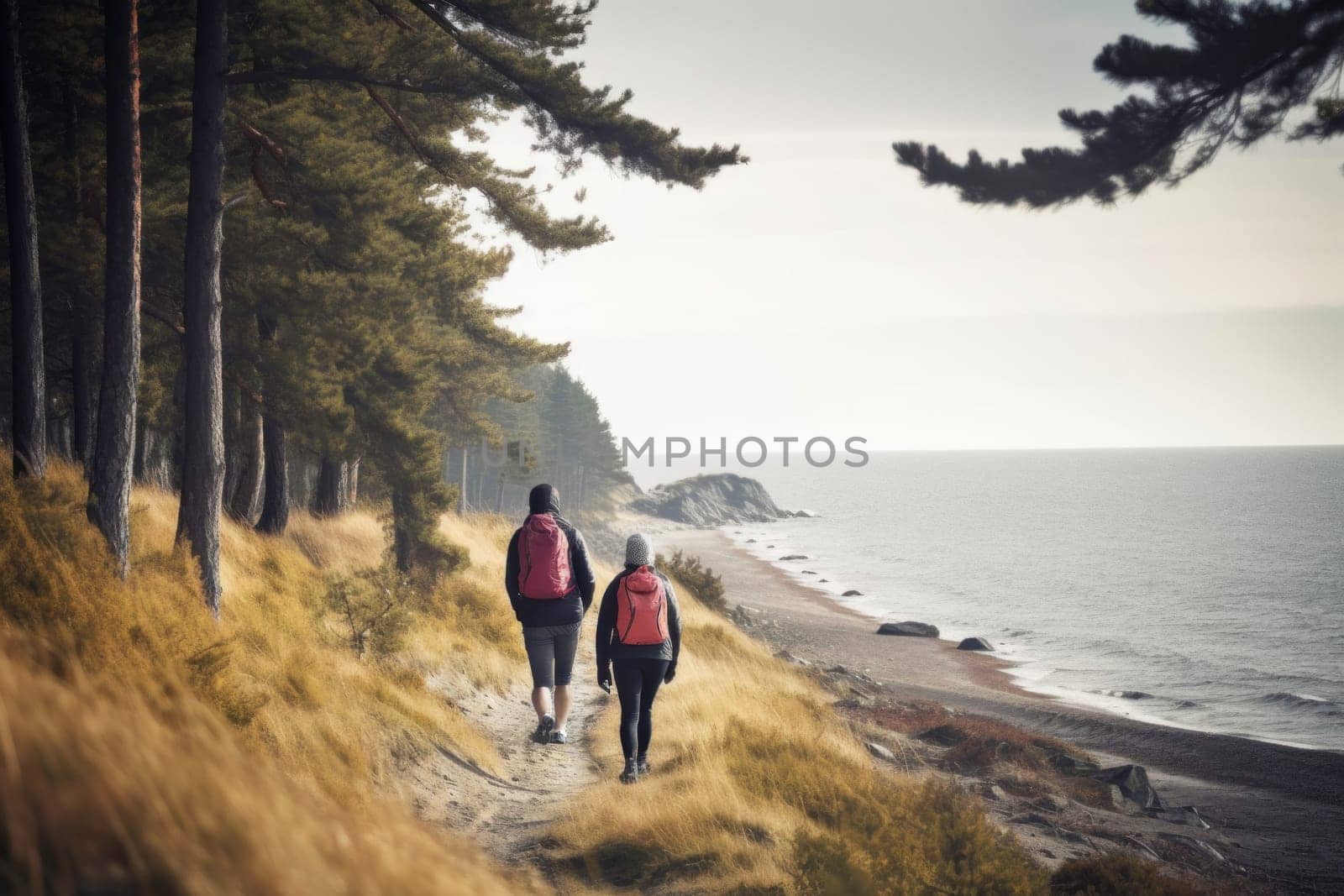 People walking at the seaside. Walk by the sea. Active people. Cardio training. Physical fitness. Cardio workout. Healthy lifestyle. Daily routine. Body exercises