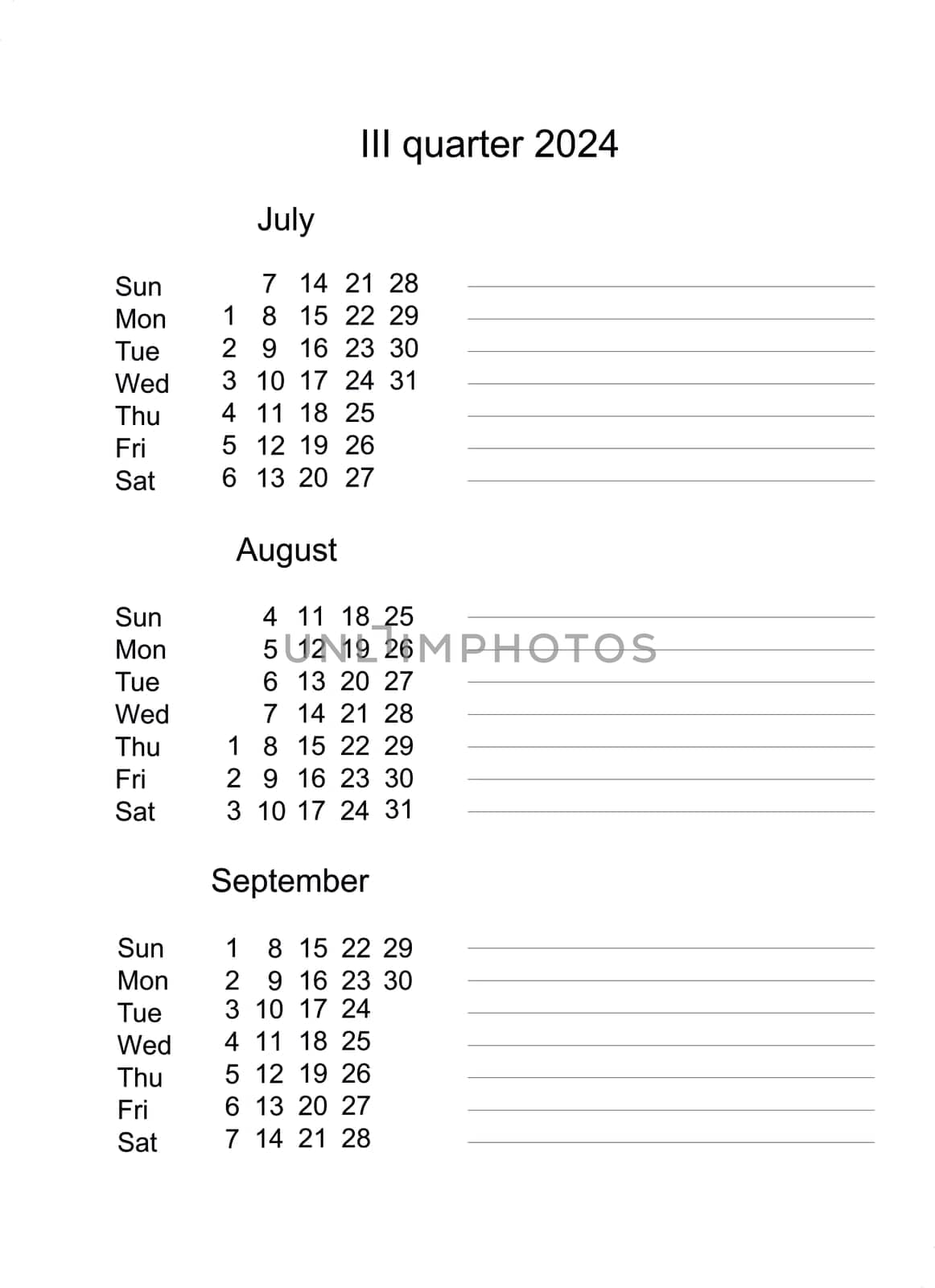Calendar for third quarter 2024. Three months of 3 quarter 2024. Quarterly Calendar English. Monthly planner. Quarterly planner. Business organizer. Calendar July August September