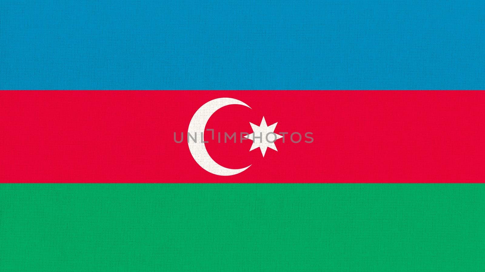Flag of Azerbaijan rmenia on fabric surface. Azerbaijani national flag on textured background. Fabric Texture. Republic of Azerbaijan. Caucasian country