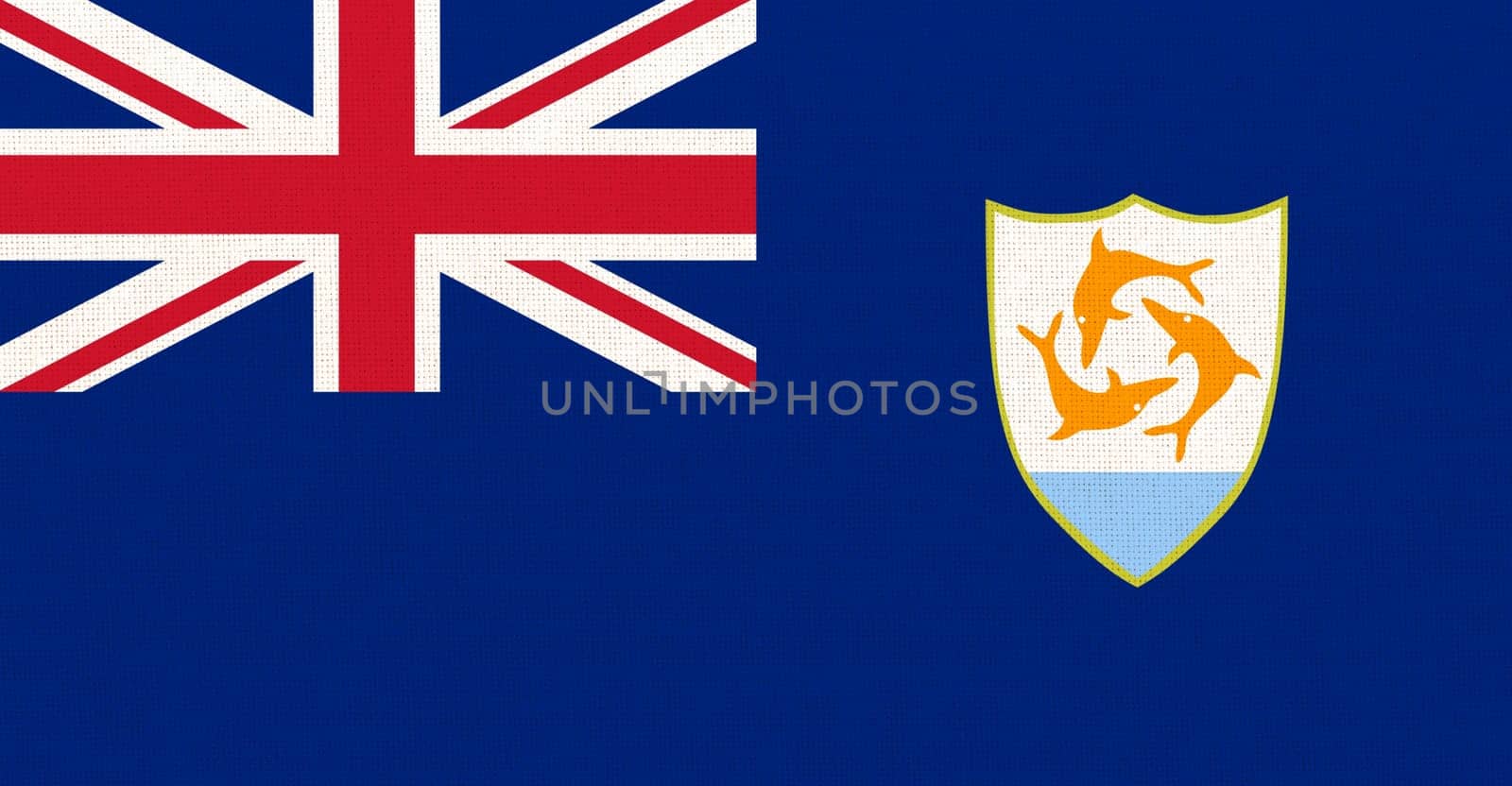 Flag of Anguilla. Anguillan flag on fabric surface. Fabric Texture. National symbol of Anguilla