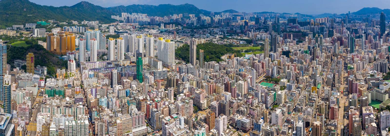 Sham Shui Po, Hong Kong 12 September 2019: Aerial view of Hong Kong city