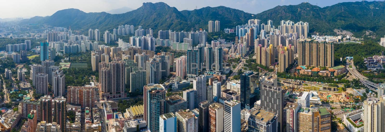 Kowloon, Hong Kong 03 September 2019: Drone fly over Hong Kong city