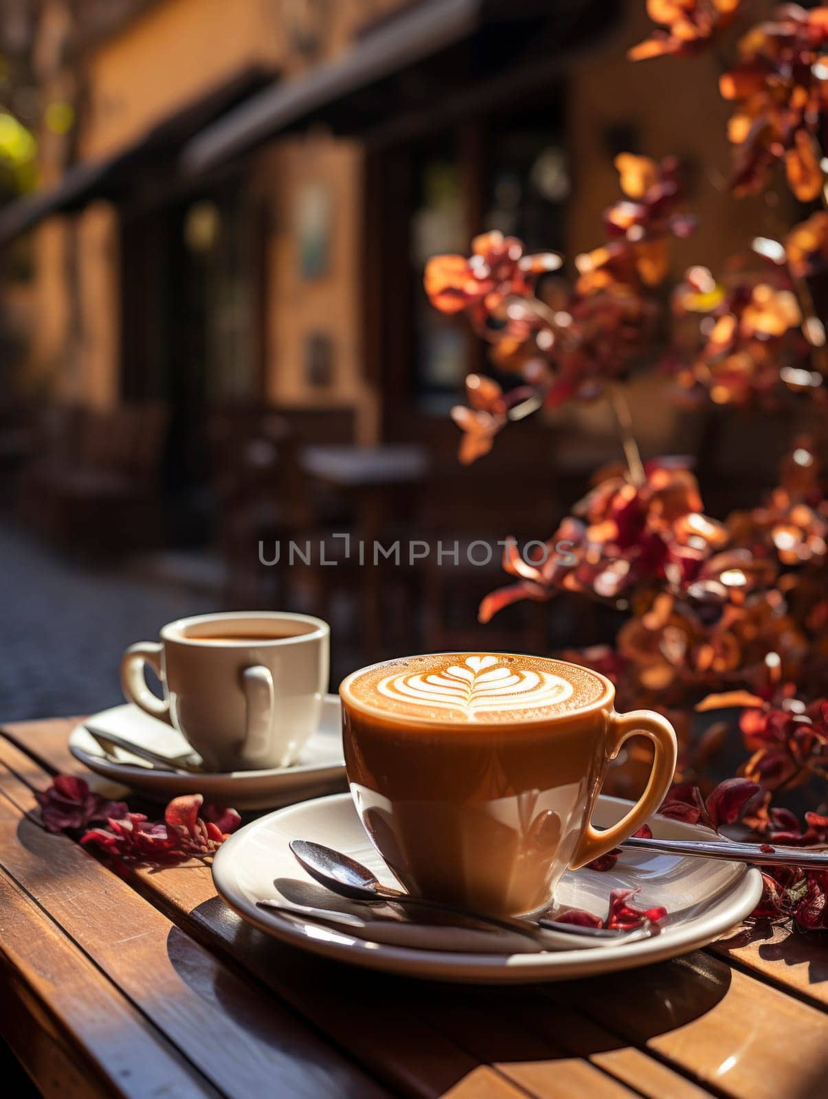 closeup of cup of cappuccino in terrace of french bistro