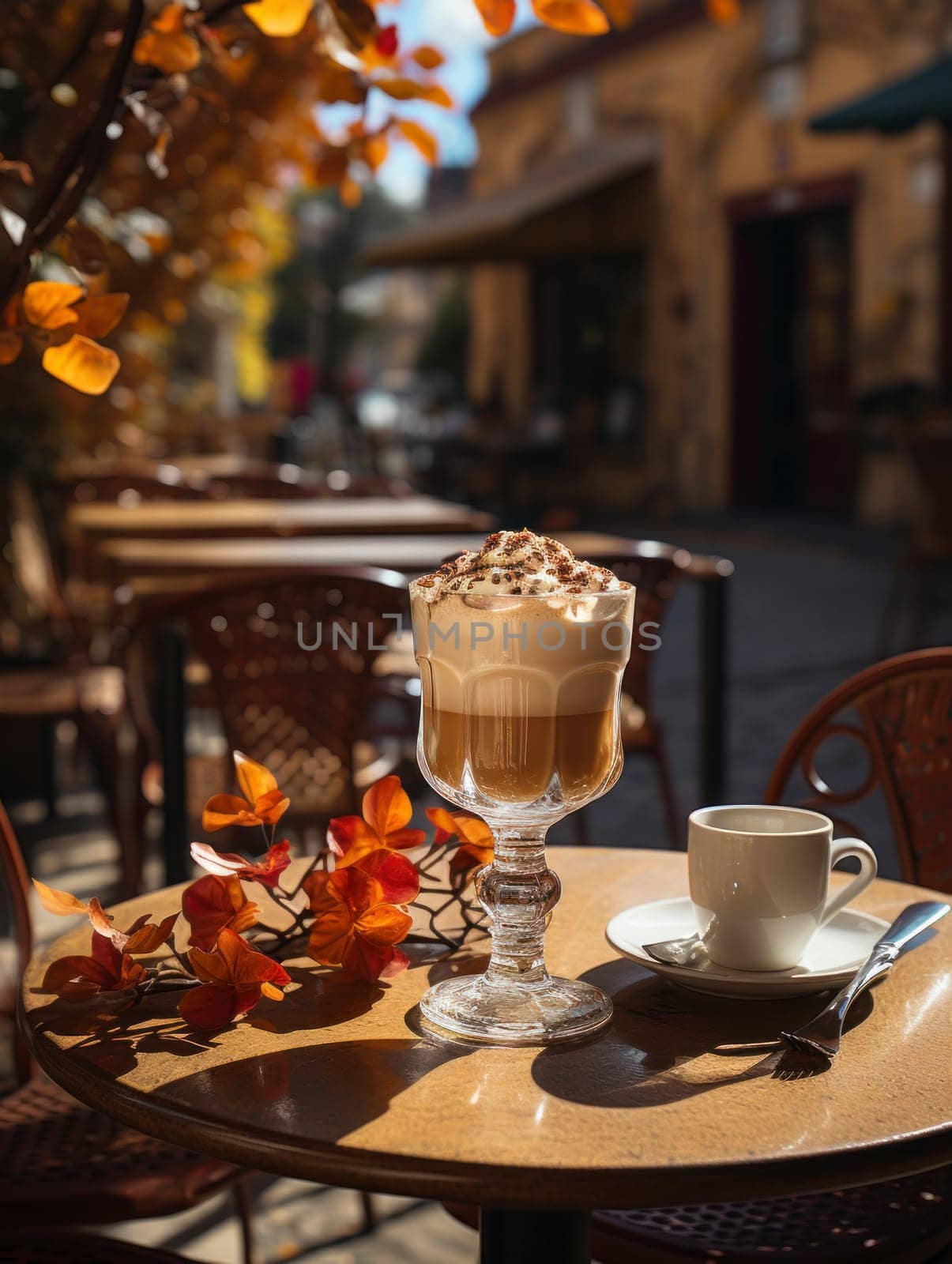 closeup of cup of cappuccino in terrace of french bistro