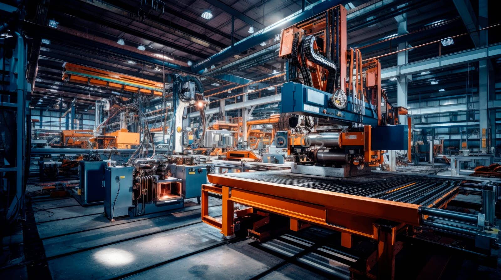 The interior of the metalworking factory. Modern industrial enterprise. AI generated