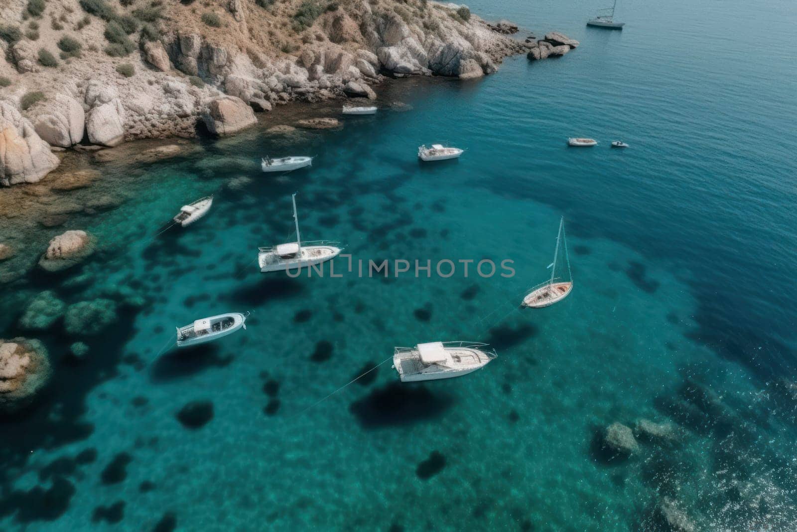 incredibly beautiful landscape - mountains, sea, island and palm trees. concept of travel, leisure and tourism. Generative AI
