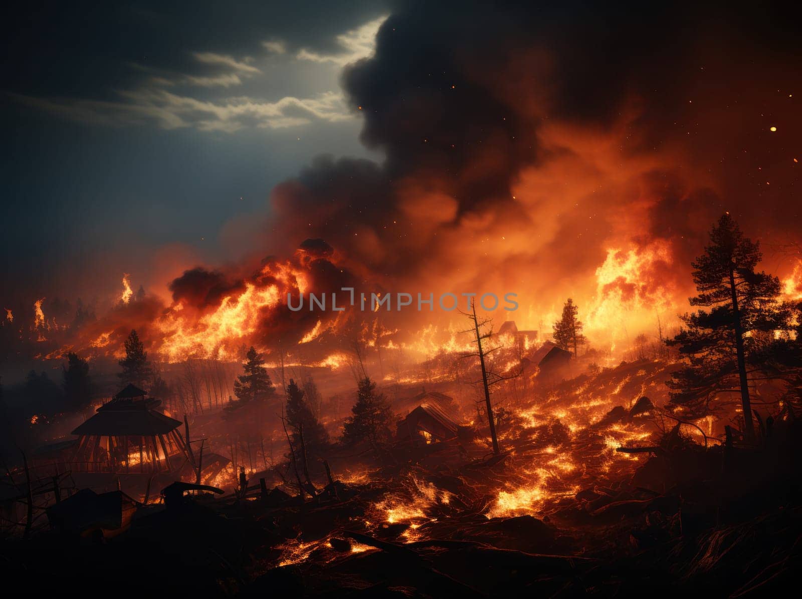 Arson in the forest, forest on fire, expansion of fire territory. danger to people and the environment.