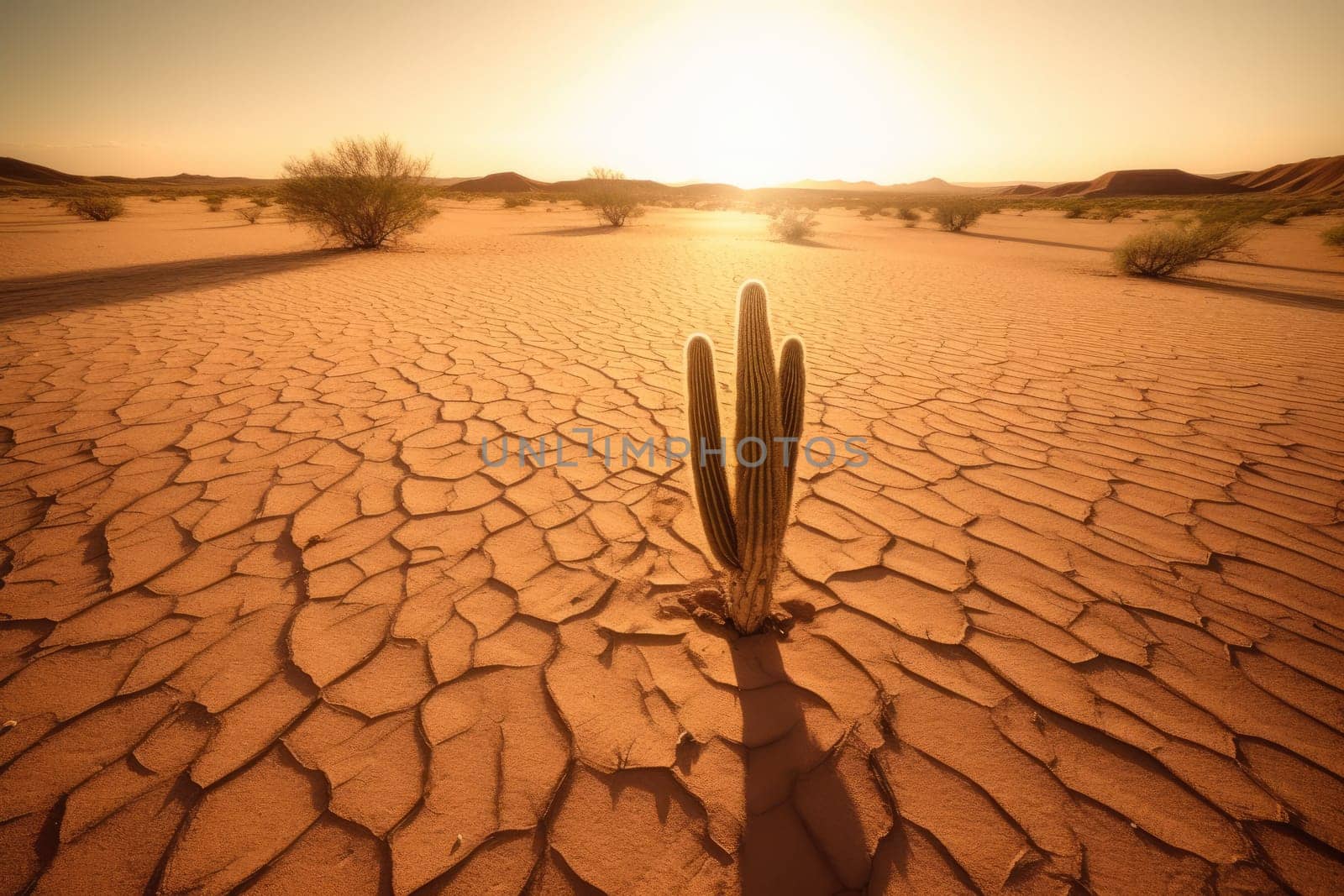 cactus in the desert at sunset. drought