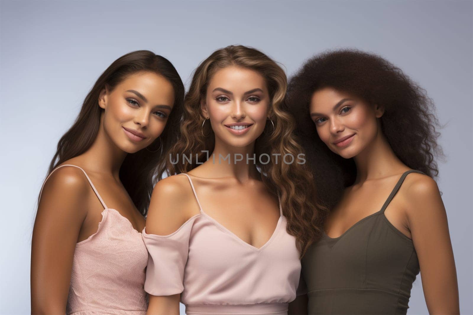 racial diversity of stylish young women, best friends having fun together, close up people lifestyle concept.