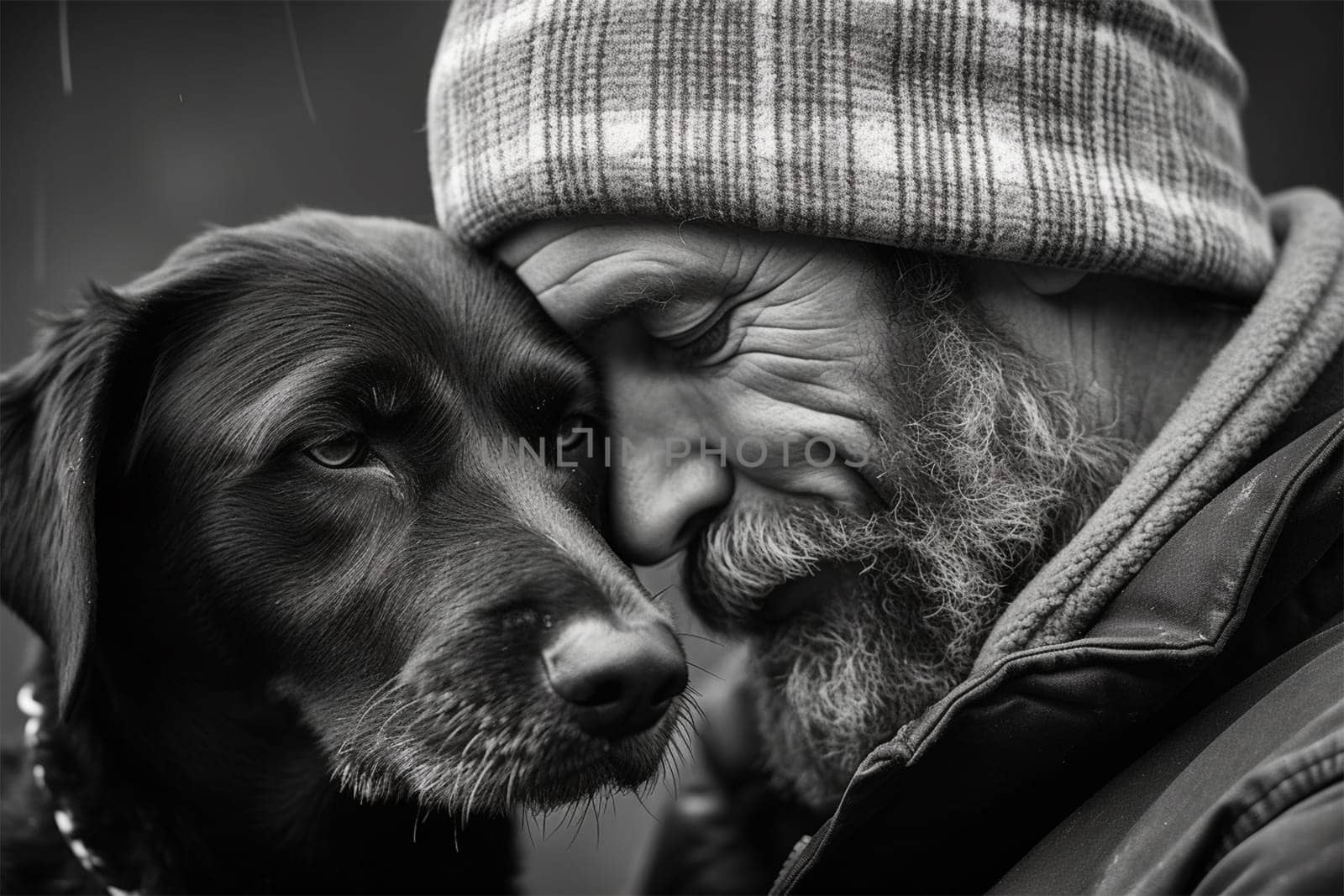 an old man with his pet dog. The connection between people and their pets. support and care for animals and human mental health
