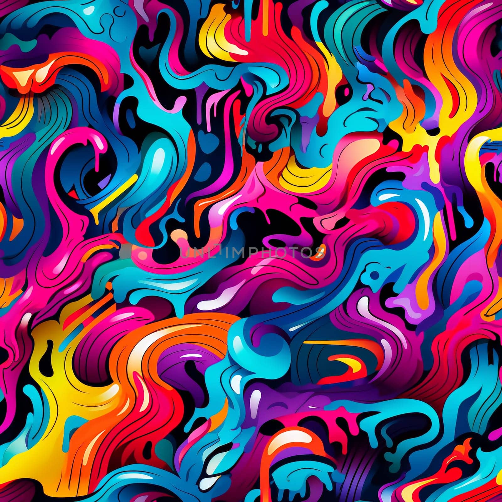 Bright TEENAGE PATTERN. Graffiti seamless texture with fancy elements and drips.