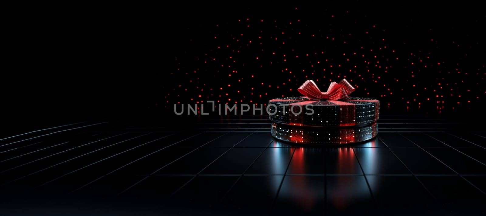 Black Friday background. Gift box with glitter on black background