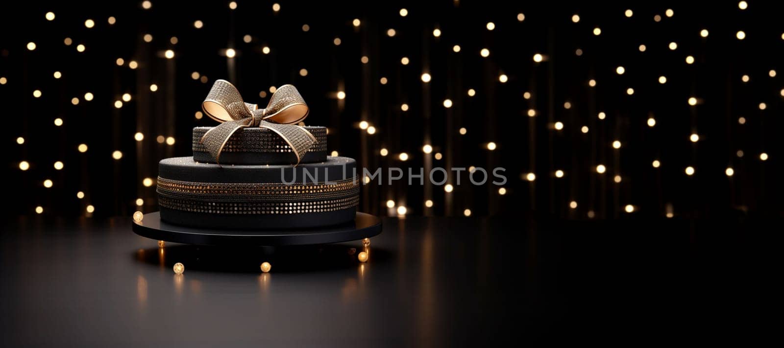 Black Friday background. Gift box with glitter on black background