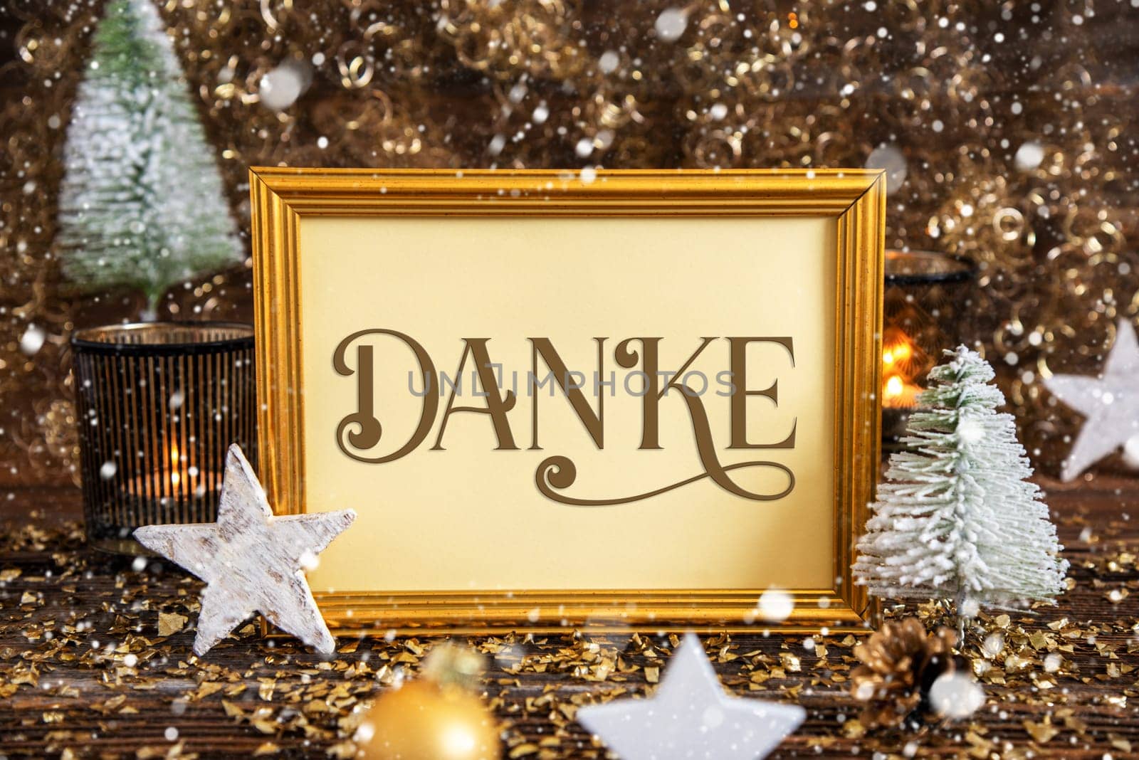 A Golden Frame With German Text Danke, Which Means Thanks In English, Golden, Glittering, Shining Winter Decor, Christmas Background