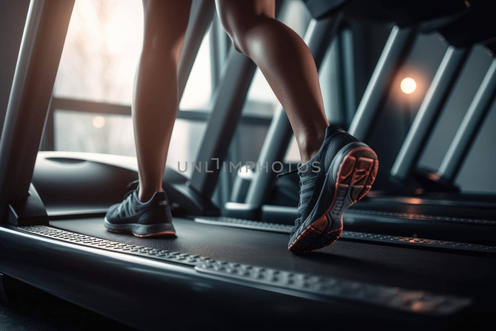 Close-up on the shoes of a woman running on a treadmill in the gym. exercise concept. fitness and healthy lifestyle