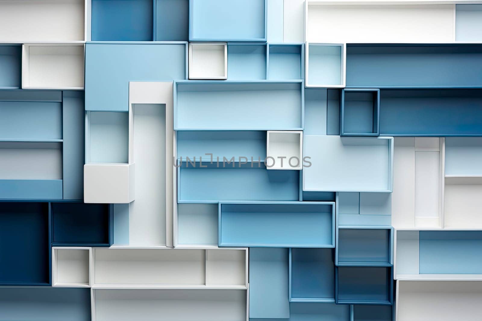 Futuristic Geometric intricated 3D wall in light blue and white color