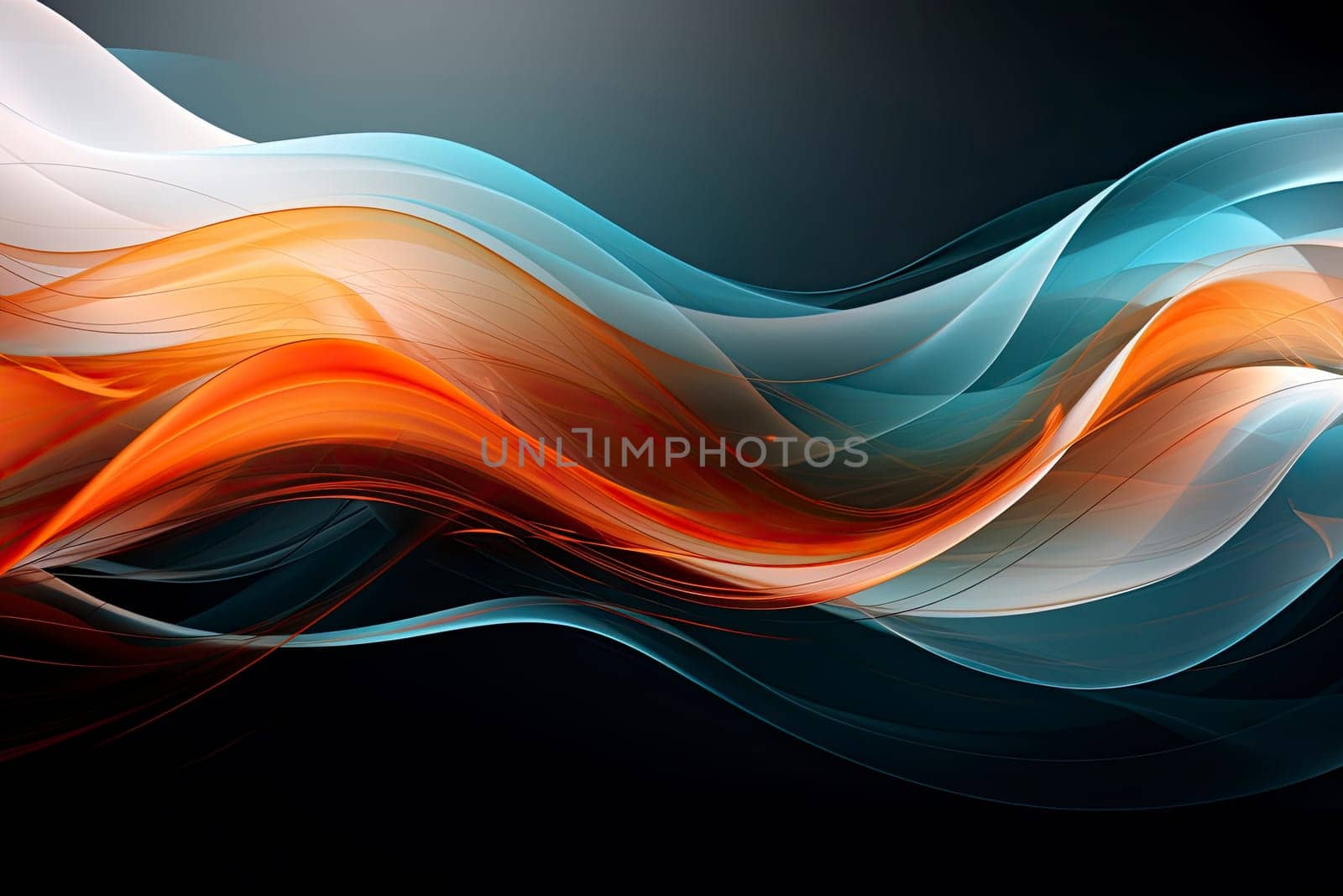Swirl Futuristic bright Geometric intricated 3D waves in orange, blue and white colors.