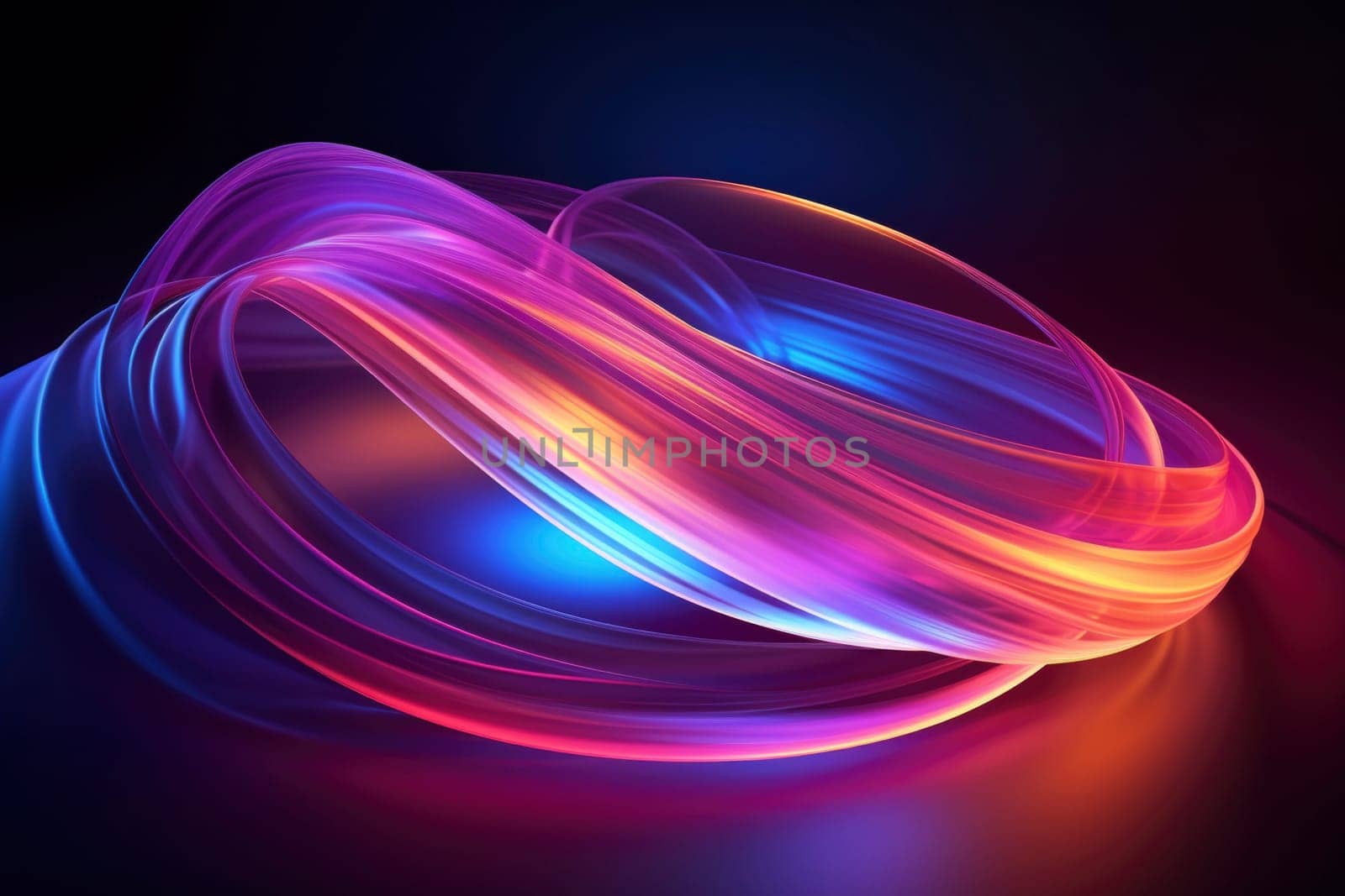 Glowing lines of moving colorful lights over black abstract background