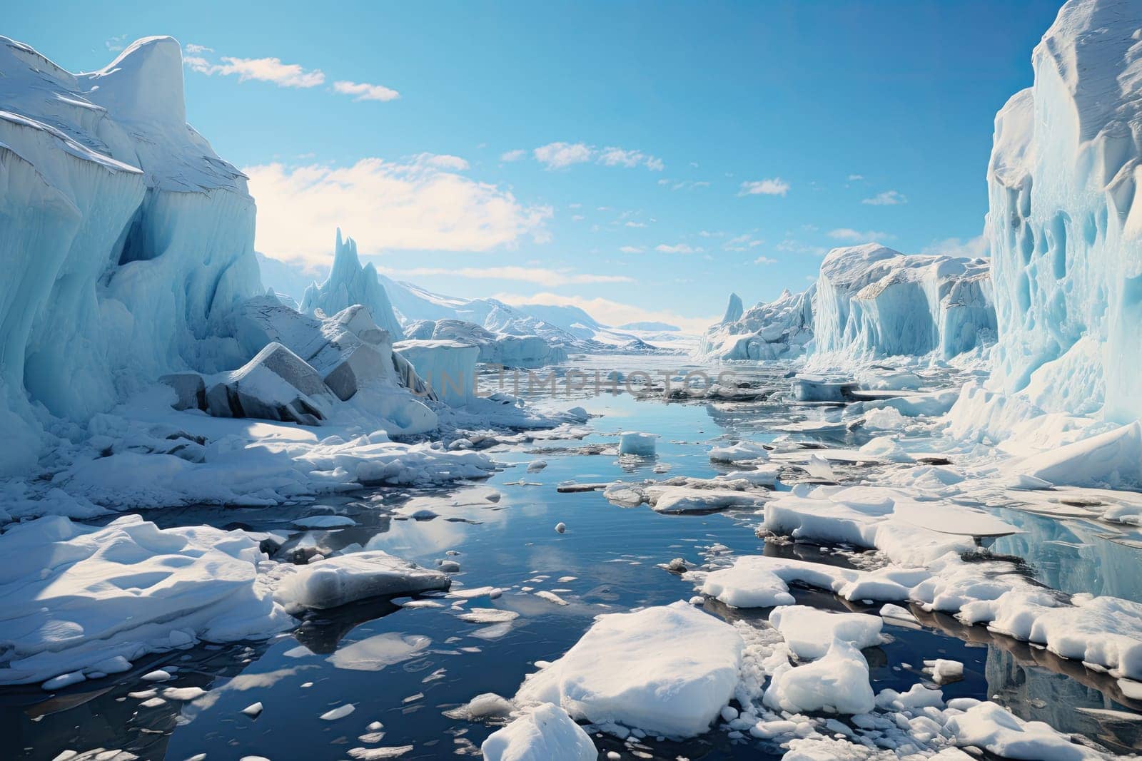 Melting icebergs by the coast of Greenland, on a beautiful summer day - Melting of a iceberg and pouring water into the sea - Greenland