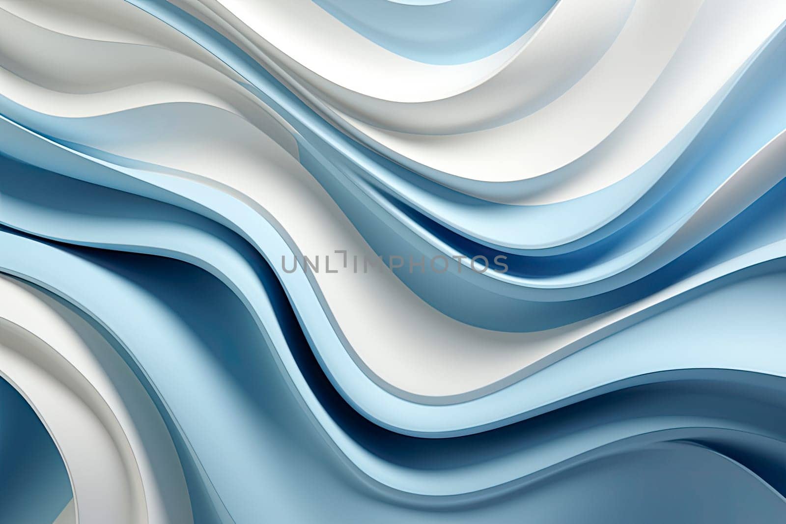 Swirl Futuristic bright Geometric intricated 3D wall in waves in light blue and white.
