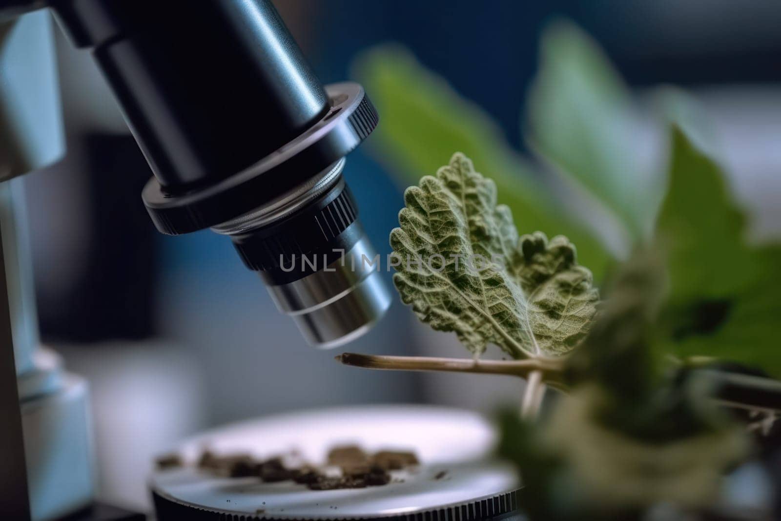 test plant samples on a microscope slide close up.chemical and biological experiments in the laboratory.