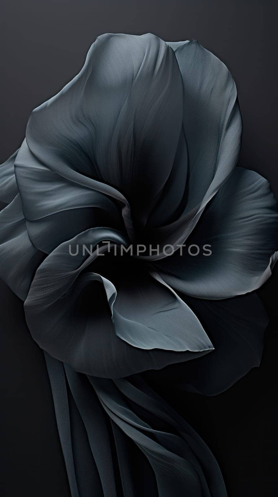 Black satin flower with silk elegant petals on a black background