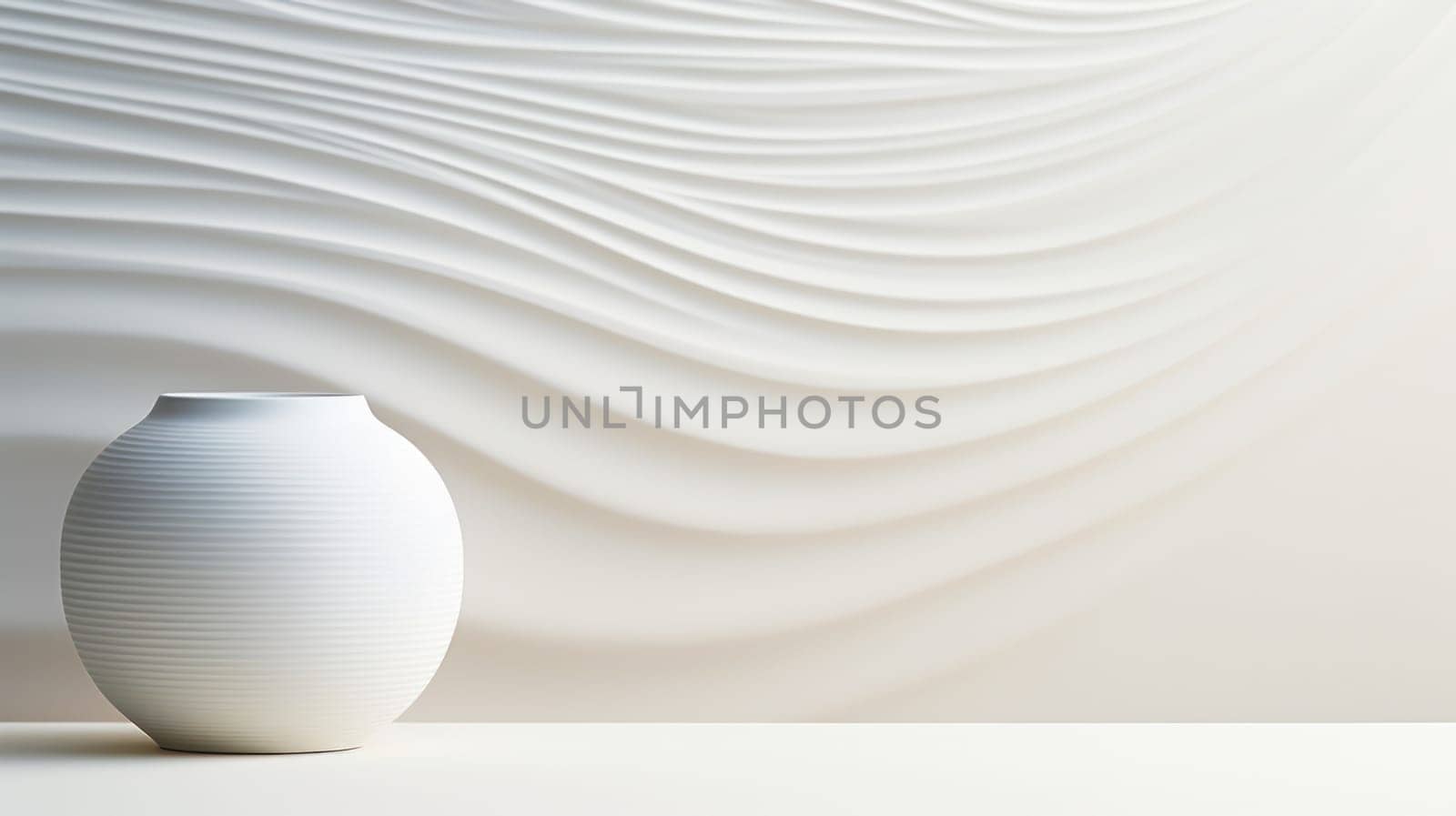 Minimal background. round clay white vase on a white background. copy space
