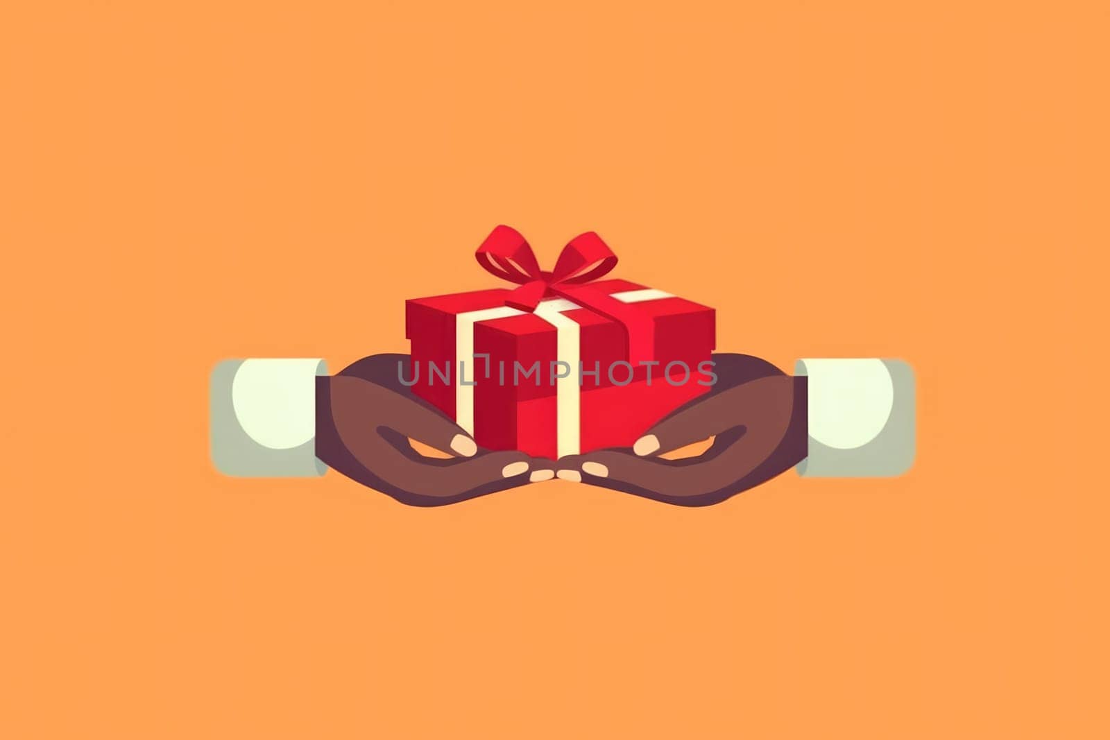New Year's gift in hands. image of a surprise box in flat style. Ideal for cards, posters, tabloids, social media and web design.