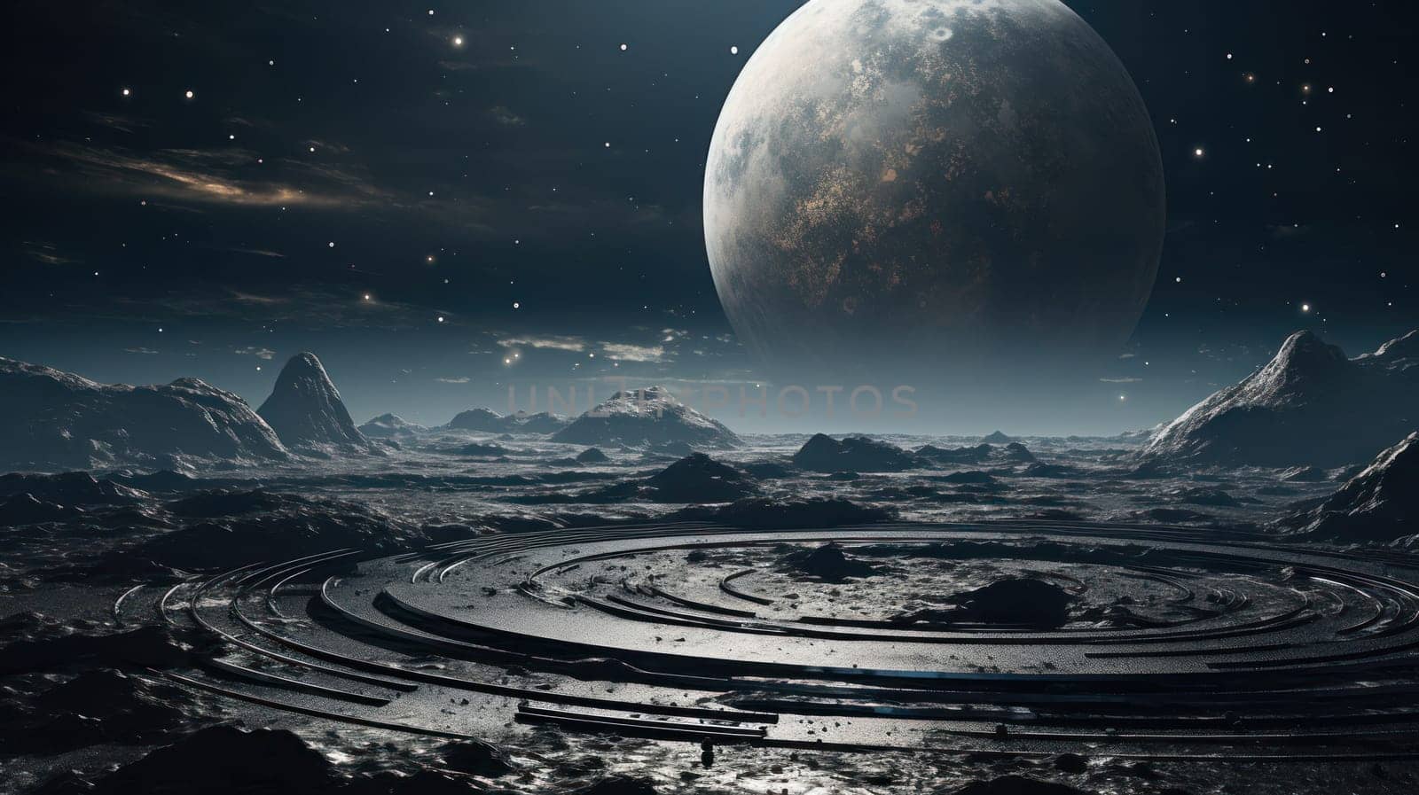 view from the surface of an unknown planet to outer space.
