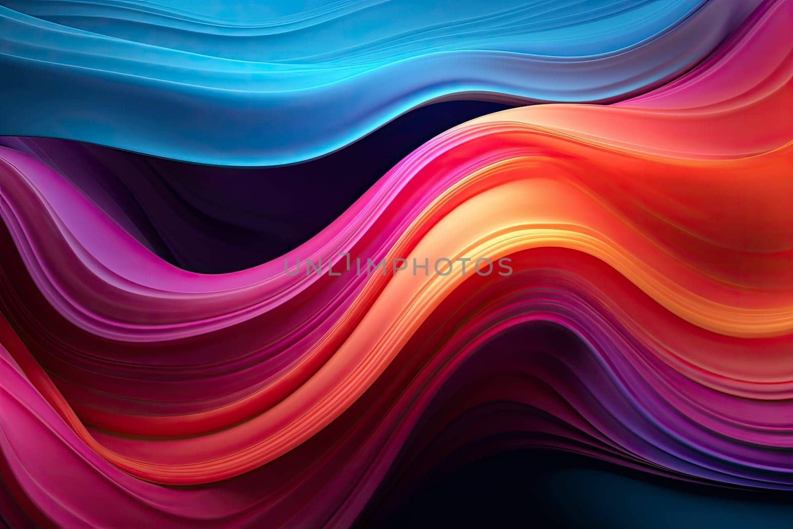 Swirl Futuristic bright Geometric intricated 3D wall in waves in red, orange, purple colors.