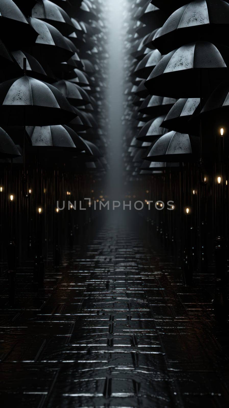 vertical background with black umbrellas, gloomy moody atmosphere.
