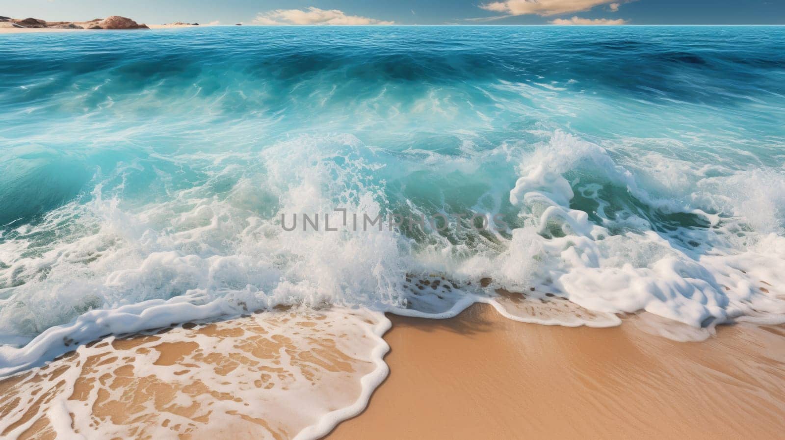 Beach Sand Sea Shore with Blue wave and white foamy summer background,Aerial beach top view overhead seaside.