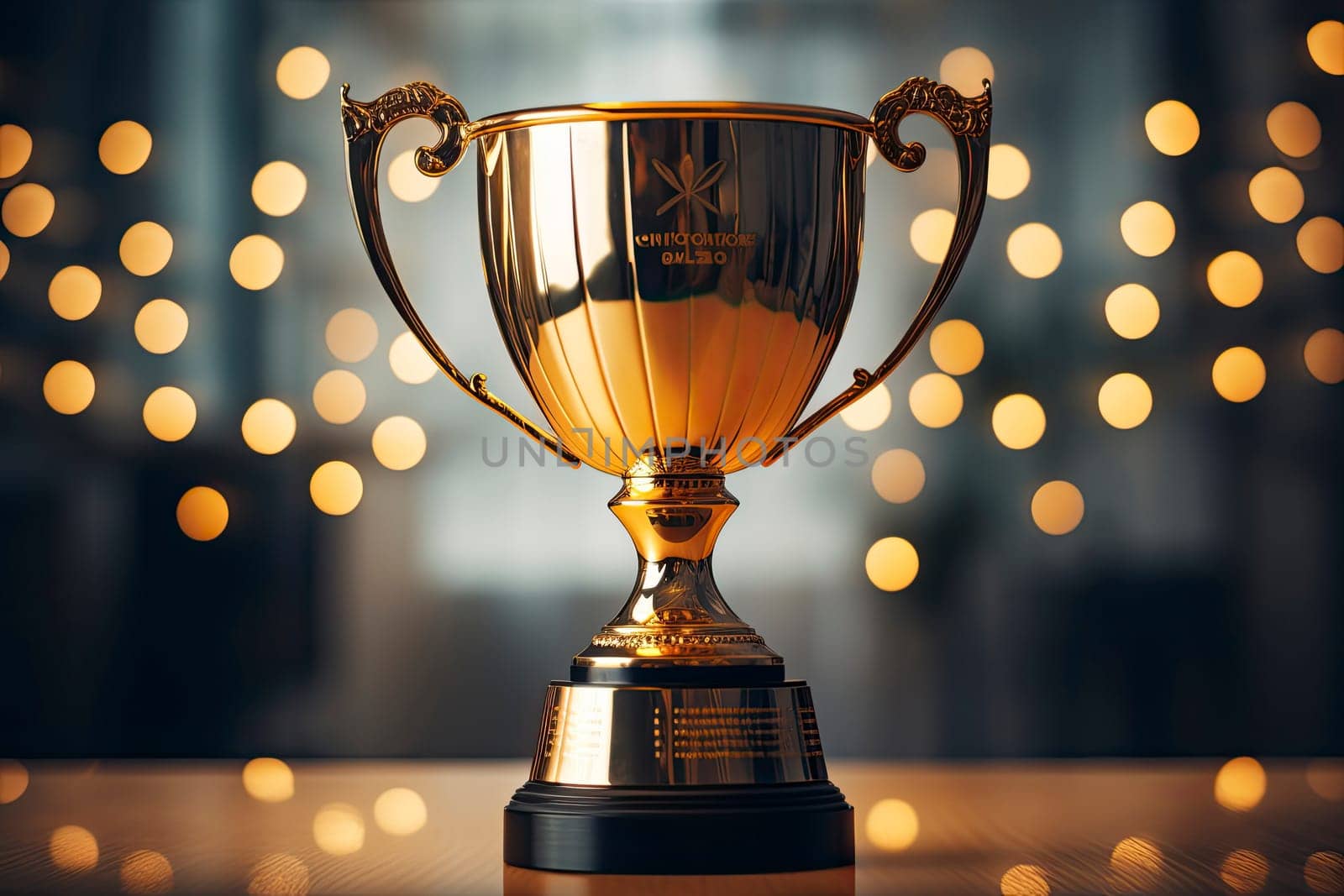 Champion golden trophy for winner background. Success and achievement concept. Sport and cup award theme.