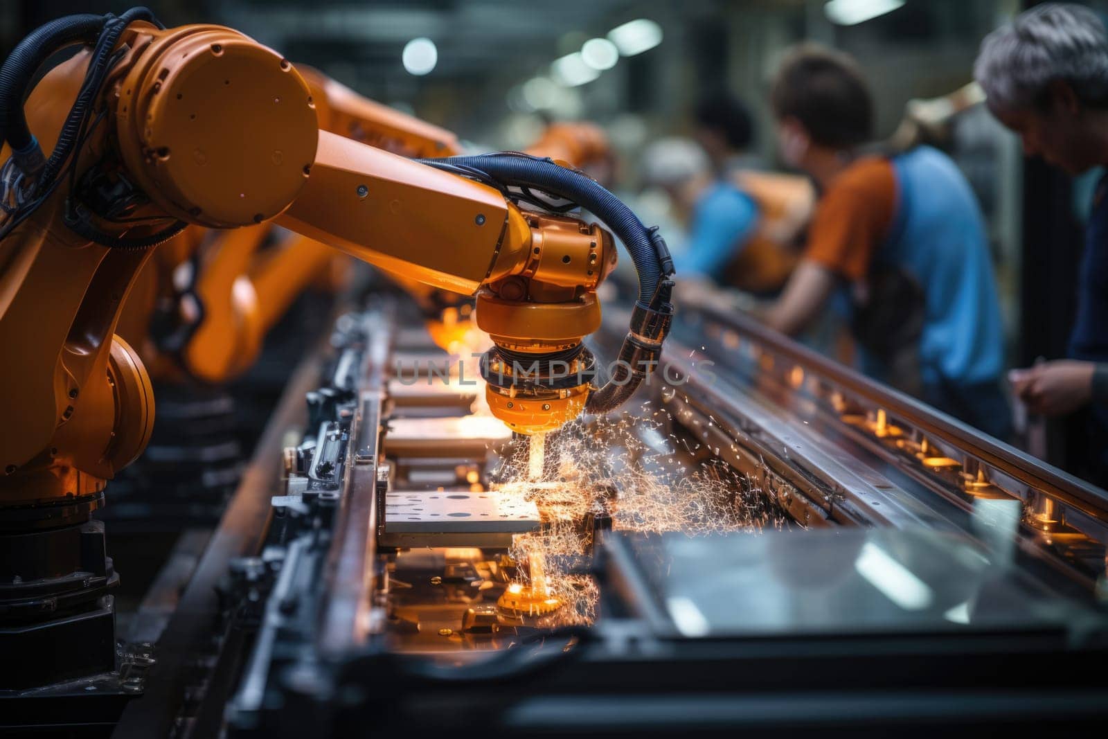 welding machine, Robotic assembly line at a car factory.
