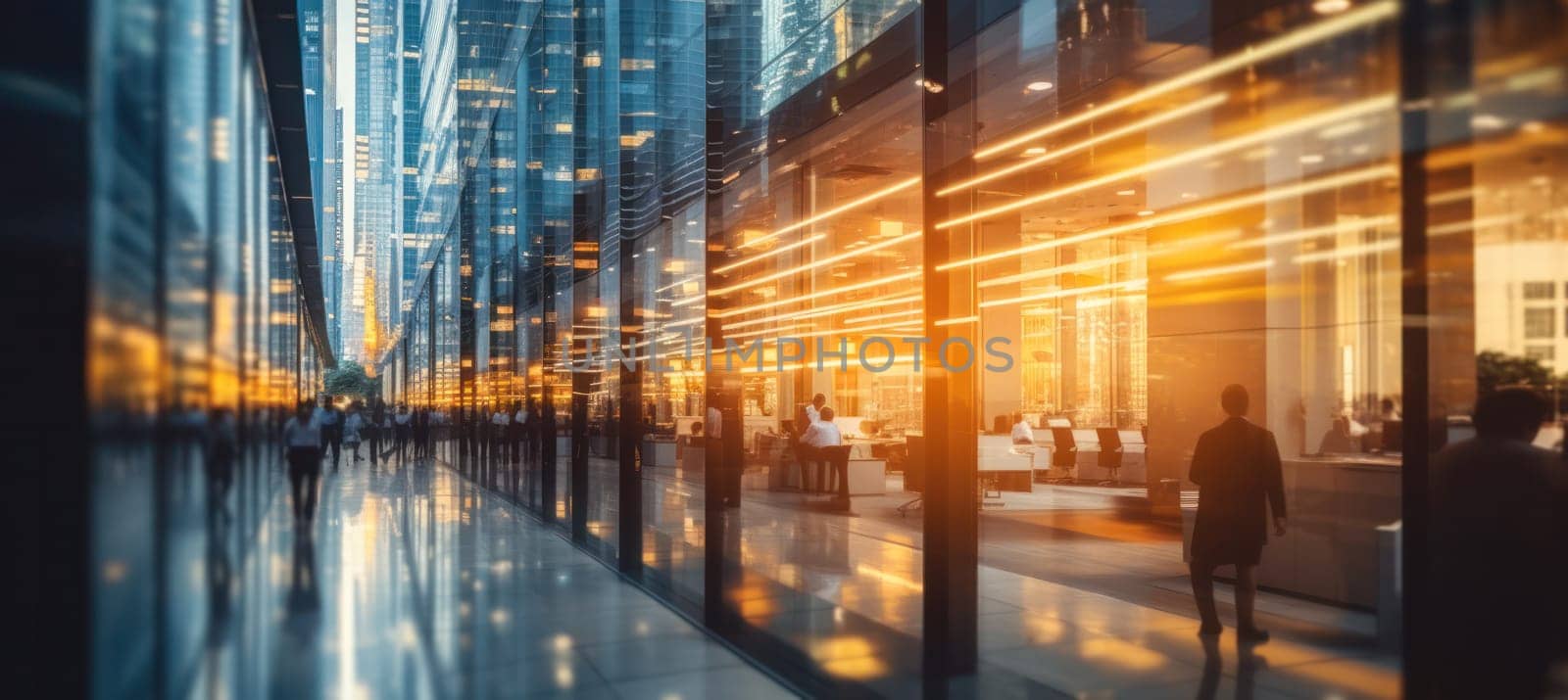 abstract business background with buildings and people in motion. motion blur. business and finance.