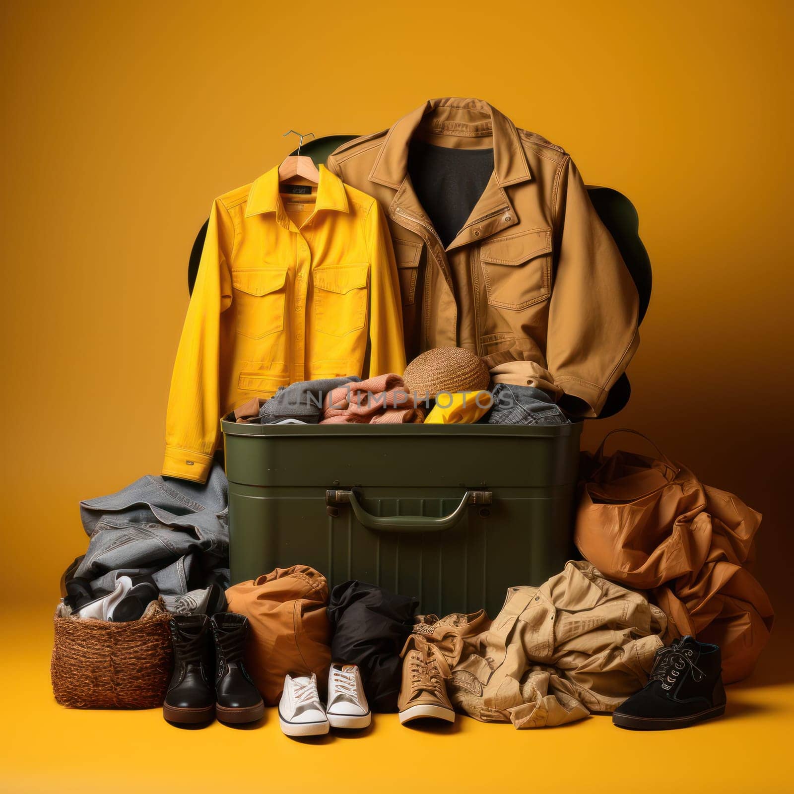a pile of clothes prepared by volunteers to help the poor and homeless or victims of disasters and natural disasters. volunteer assistance and movement.