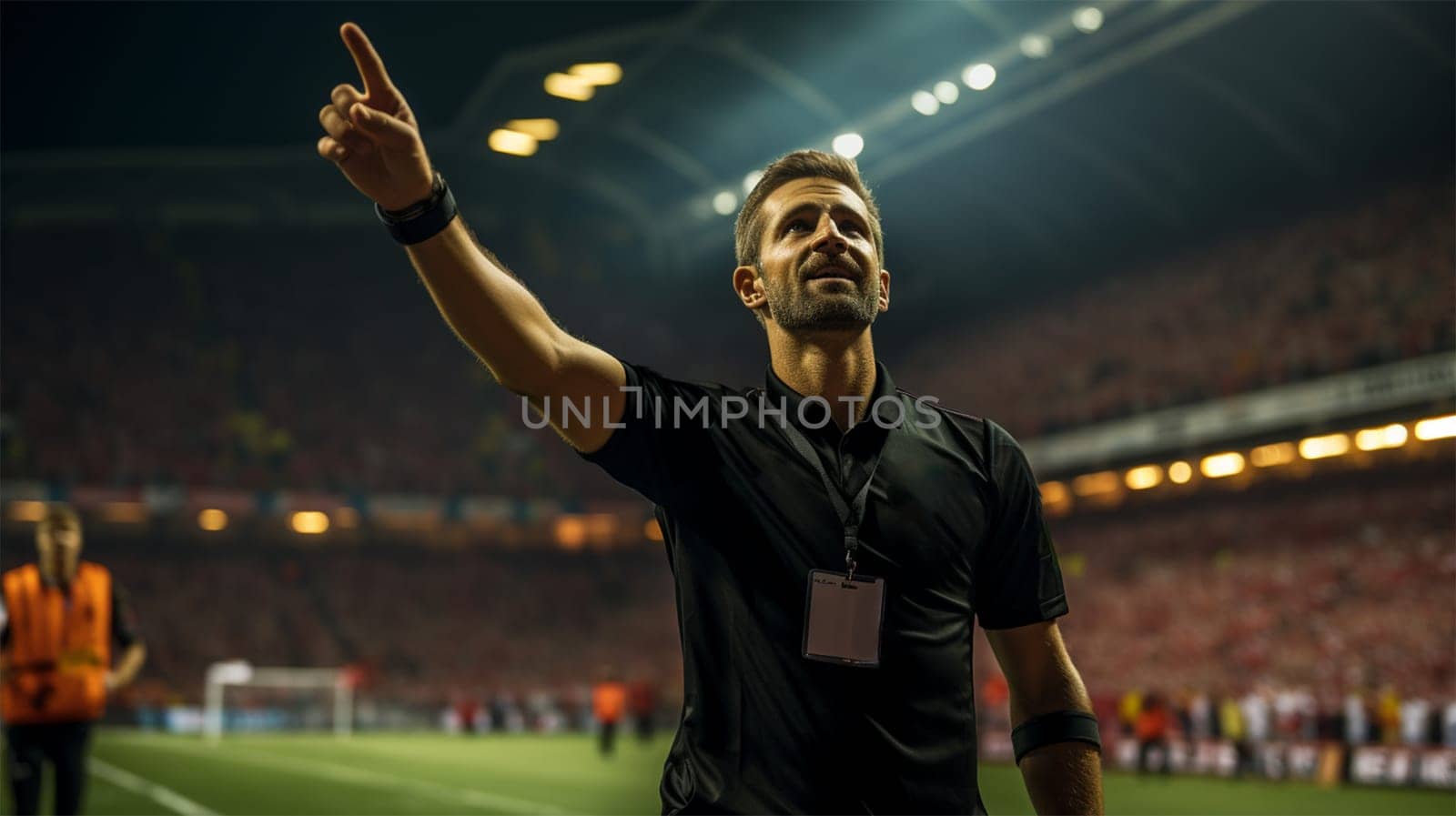 Professional soccer referee on the grand arena.