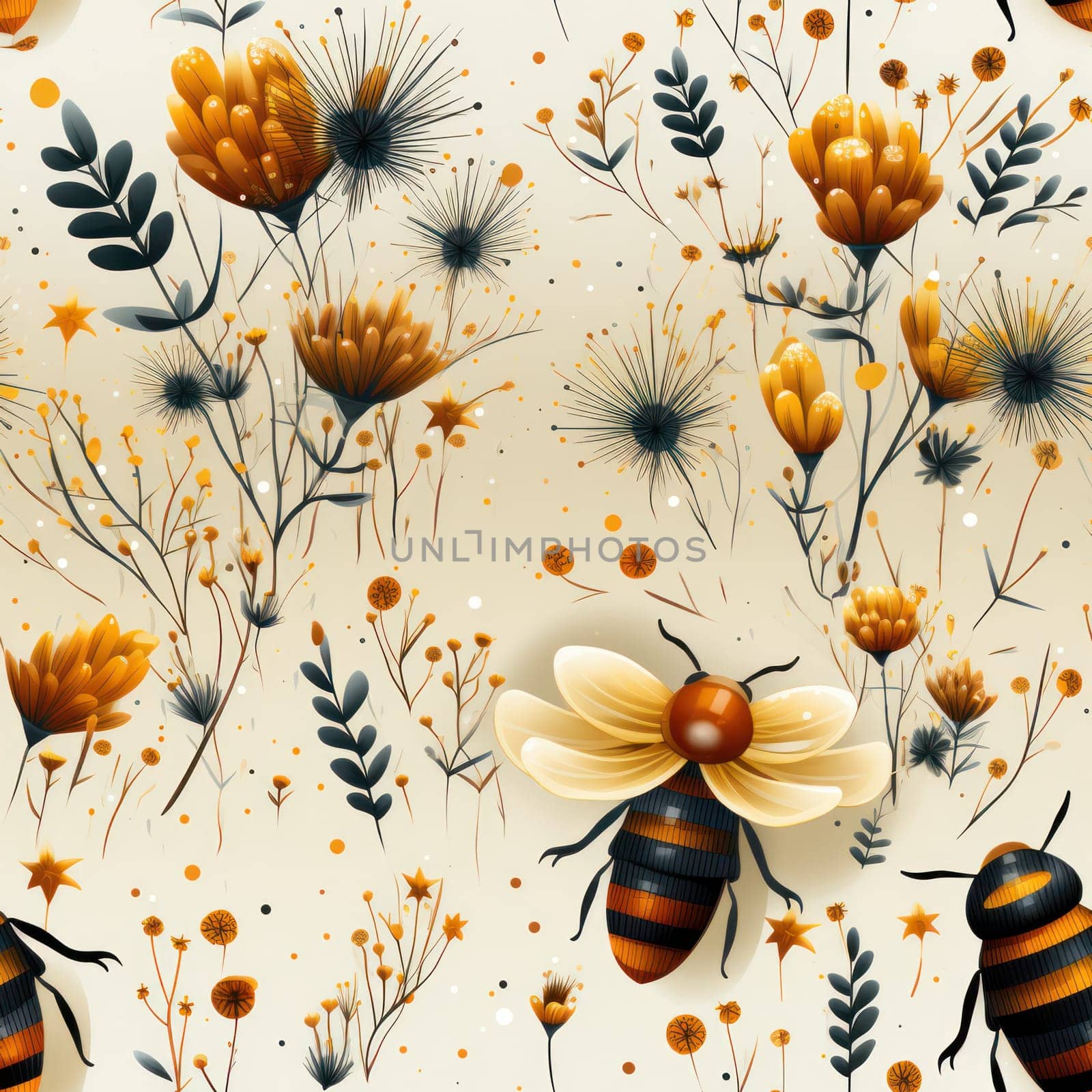 seamless pattern with striped insects beetles.