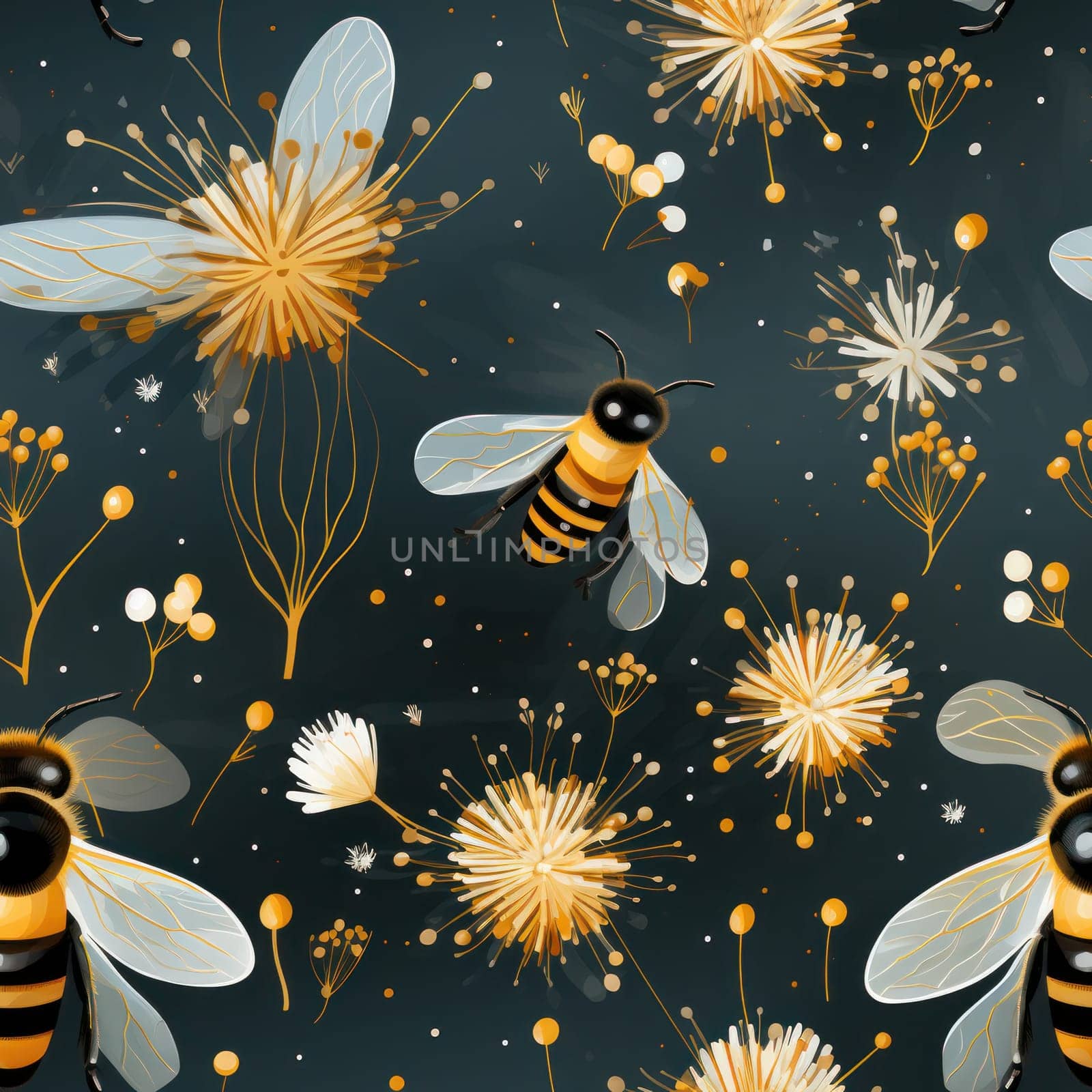 seamless pattern with striped insects beetles.