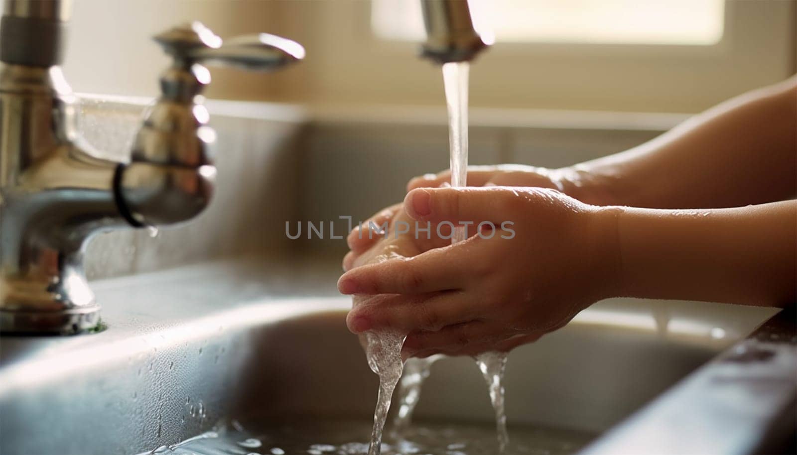 children's hands close-up. the child washes his hands with soap. hygiene, cleanliness and health.